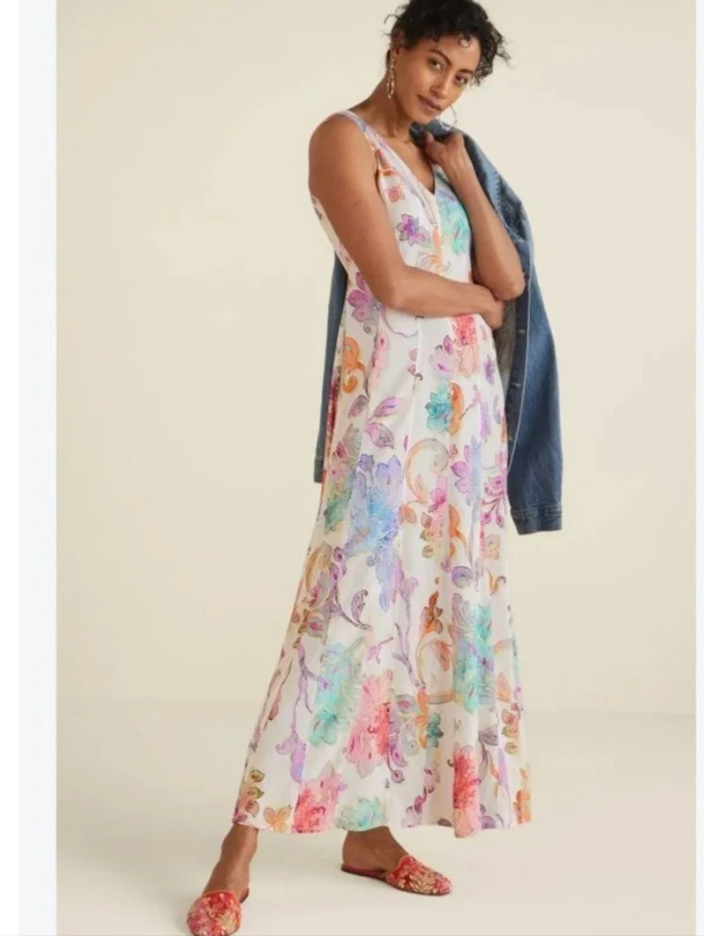 Soft Surroundings watercolor floral sleeveless maxi dress